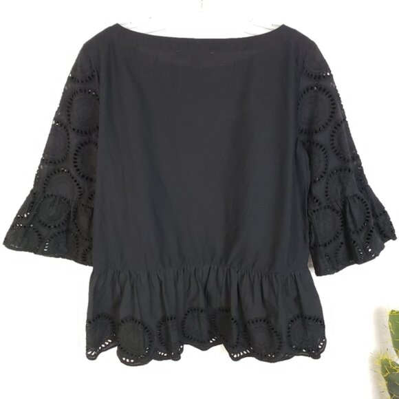 LOFT Embroidered Eyelet Lace Peplum Cotton Blouse Top size S Women's - Picture 12 of 14